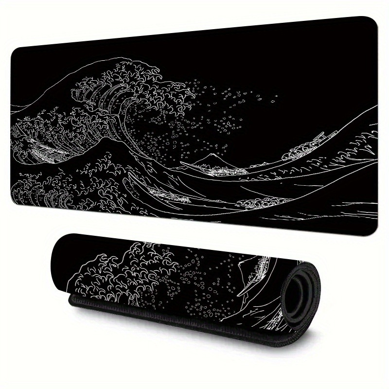 Gaming Keyboard Typewriter - Black White The Great Wave Gaming