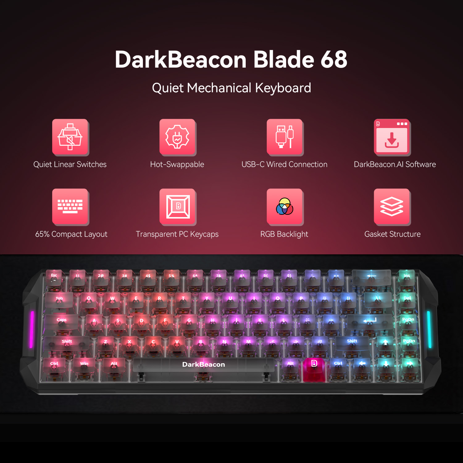 DarkBeacon Blade 68 Wired Sile - đánh giá và giá Gaming Keyboard That Is Quiet